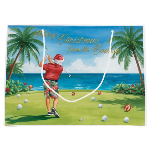 Grand Sac Cadeau Golf Christmas themed with Santa Claus golfing  (Devant)