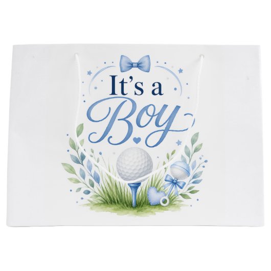 Grand Sac Cadeau Golf pour bébé garçon golfeur sur gazon vert (Devant)