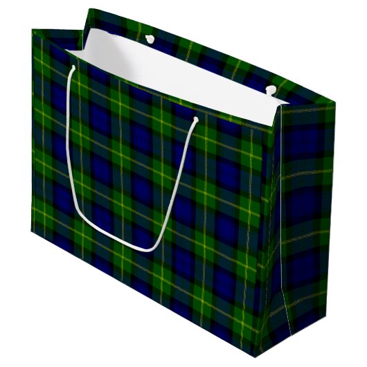 Grand Sac Cadeau Gordon tartan bleu vert plaid (Devant Angle)