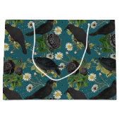 Grand Sac Cadeau Goth Crows et Roses noirs Profond Turquoise Motif (Devant)