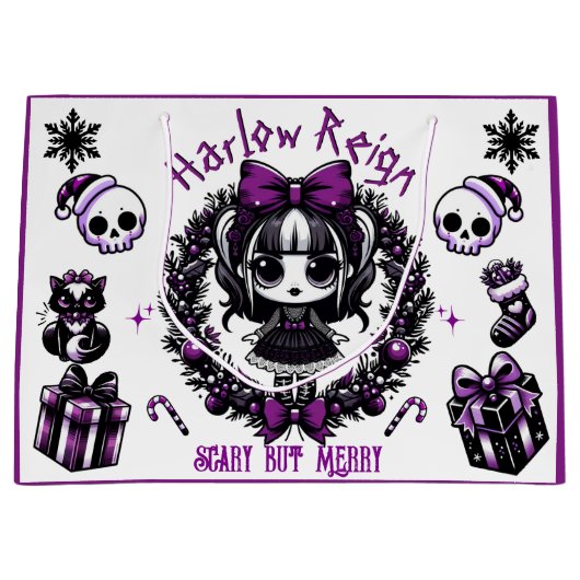 Grand Sac Cadeau Goth fille mignonne violet et noir Noël gothique (Devant)