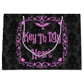 Grand Sac Cadeau Goth Valentine Clé De Mon Coeur Rose (Devant)