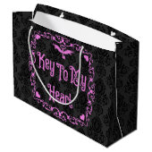 Grand Sac Cadeau Goth Valentine Clé De Mon Coeur Rose (Dos Angle)