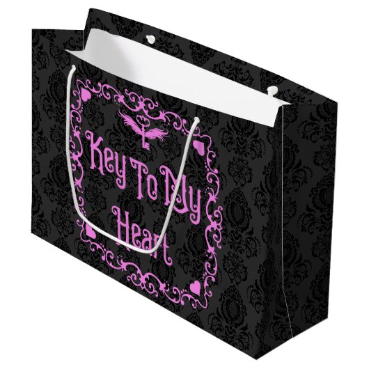 Grand Sac Cadeau Goth Valentine Clé De Mon Coeur Rose (Devant Angle)