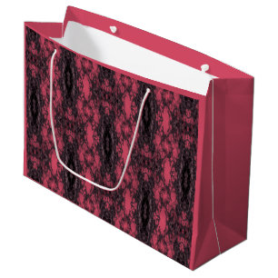Grand Sac Cadeau Gothique Damask Motif rose foncé et noir dentelle