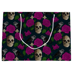 Grand Sac Cadeau Gothique foncé Grungy Vins Roses Corbeau crâne ros