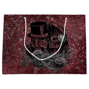 Grand Sac Cadeau Gothique Kissing Skulls Couple Et Sang Rouge Éter