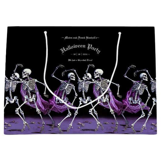 Grand Sac Cadeau Gothique Purple Dancing Skeletons Éffrayant (Devant)