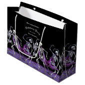 Grand Sac Cadeau Gothique Purple Dancing Skeletons Éffrayant (Devant Angle)