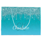 Grand Sac Cadeau Gouttes de paillettes bleu sarcelle monogramme sci (Dos)