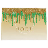 Grand Sac Cadeau gouttes de parties scintillant verte et or (Dos)