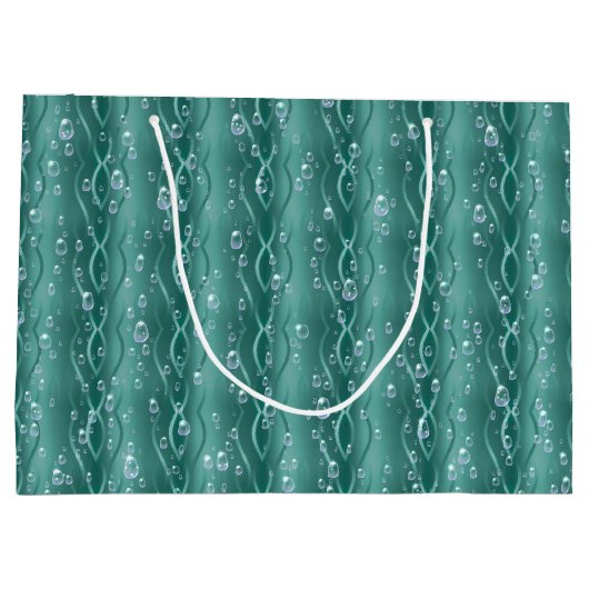 Grand Sac Cadeau Gouttes de pluie sur du métal vert (Dos)