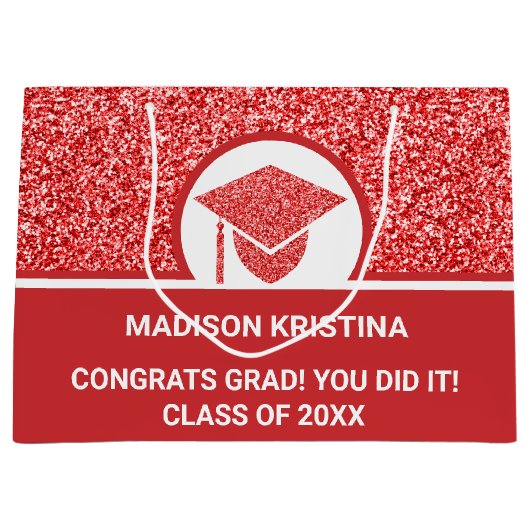 Grand Sac Cadeau Grad Glam rouge Casquette simple élégant personnal (Devant)