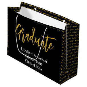 Grand Sac Cadeau Graduate Black White Gold Grad Nom de classe de 20