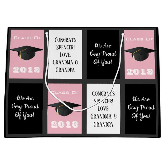 Grand Sac Cadeau Graduation personnalisable rose (Devant)