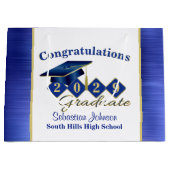 Grand Sac Cadeau Graduation personnalisée Bleu & Or (Devant)