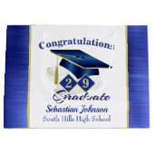Grand Sac Cadeau Graduation Personnalisée Bleu & Or (Devant)