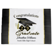 Grand Sac Cadeau Graduation Personnalisée Noir & Or (Devant)
