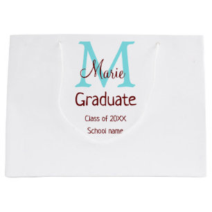 Grand Sac Cadeau Gradué ajouter nom monogramme vert rose simple min