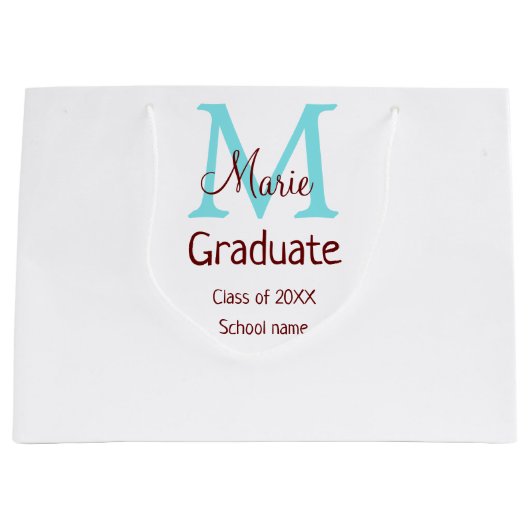 Grand Sac Cadeau Gradué ajouter nom monogramme vert rose simple min (Devant)