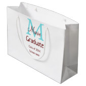 Grand Sac Cadeau Gradué ajouter nom monogramme vert rose simple min (Dos Angle)