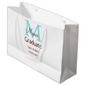 Grand Sac Cadeau Gradué ajouter nom monogramme vert rose simple min (Devant Angle)