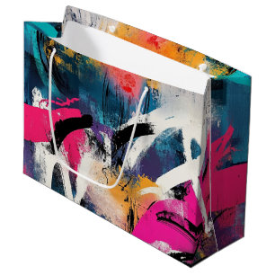 Grand Sac Cadeau Graffiti vibrant éclaboussure de peinture rose jau