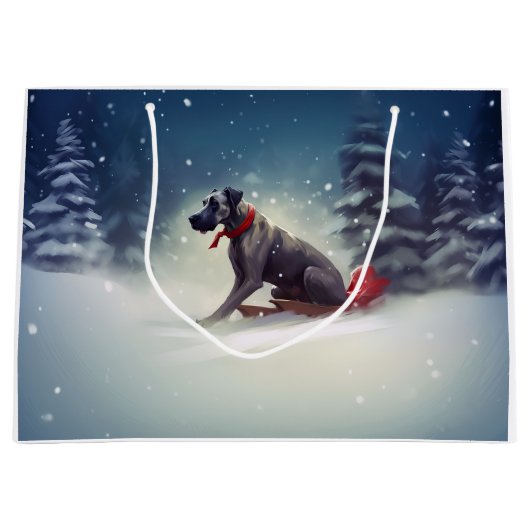 Grand Sac Cadeau Grand Dane Noël hiver neige (Devant)