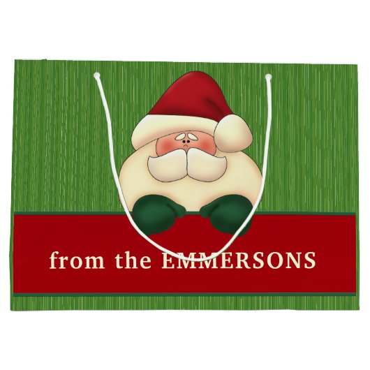 Grand Sac Cadeau Grandes bandes vertes avec Red Père Noël Custom (Dos)