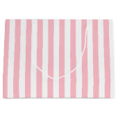 Grand Sac Cadeau Grandes bandes verticales roses et blanches (Devant)