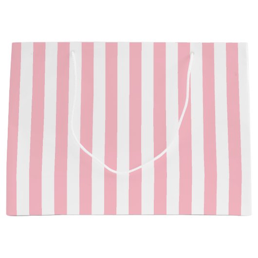 Grand Sac Cadeau Grandes bandes verticales roses et blanches (Devant)