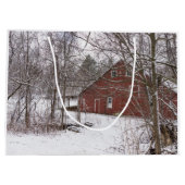 Grand Sac Cadeau Grange Rouge Dans La Neige (Dos)