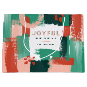 Grand Sac Cadeau Graphique abstrait moderne rouge, rose + vert joye