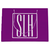 Grand Sac Cadeau Gras moderne 3 initiales Monogramme | Blanc et pou (Devant)