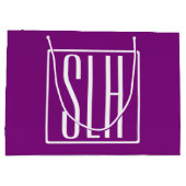 Grand Sac Cadeau Gras moderne 3 initiales Monogramme | Blanc et pou (Dos)