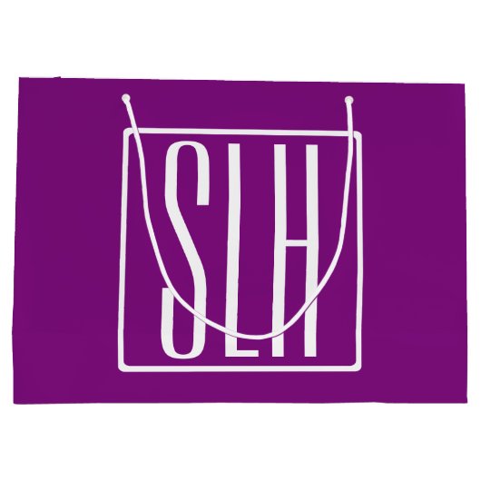 Grand Sac Cadeau Gras moderne 3 initiales Monogramme | Blanc et pou (Dos)