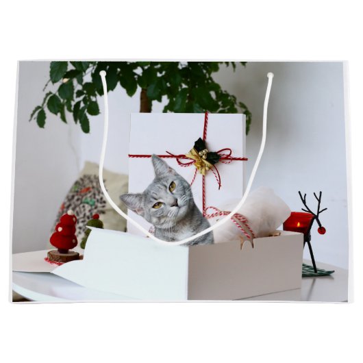 Grand Sac Cadeau Gray tabby cat Christmas (Devant)