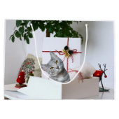 Grand Sac Cadeau Gray tabby cat Christmas (Dos)