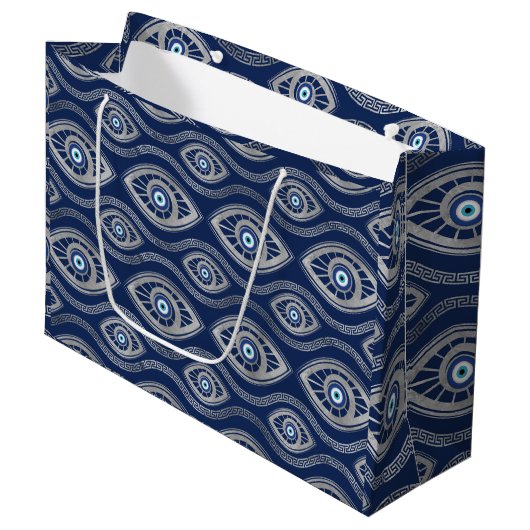 Grand Sac Cadeau Grec Mati Mataki - motif d'oeil mauvais de (Devant Angle)