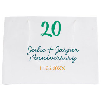 Grand Sac Cadeau Green blue 20th anniversary name date orange