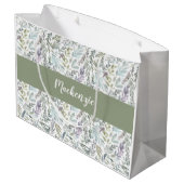 Grand Sac Cadeau Green Blue Botanical Watercolor (Dos Angle)