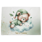 Grand Sac Cadeau Green Boho Sleeping Teddy Bear mignonne Party (Devant)