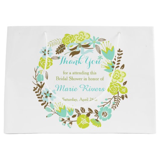 Grand Sac Cadeau Green & Brown Floral Wreath Bridal Shower (Devant)