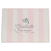 Grand Sac Cadeau Green Cap Pink Stripes Bow Graduation (Devant)