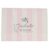 Grand Sac Cadeau Green Cap Pink Stripes Bow Graduation (Dos)
