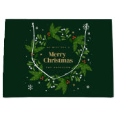 Grand Sac Cadeau Green Leave Snowflake Joyeux Noël (Devant)