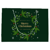 Grand Sac Cadeau Green Leave Snowflake Joyeux Noël (Dos)