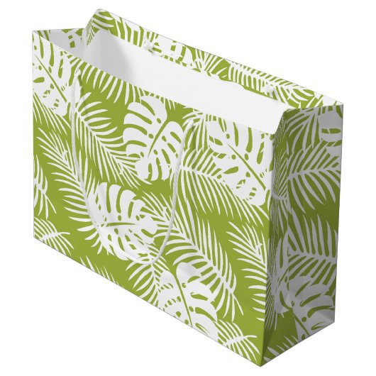 Grand Sac Cadeau Green Palm Feuille Rainforest Motif Simple (Devant Angle)