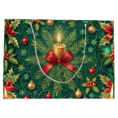 Grand Sac Cadeau Green Pattern Gold Candle Poinsettia Flower (Dos)