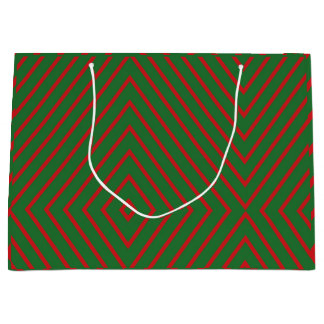 Grand Sac Cadeau Green & Red Diagonal Lines Gift Bag